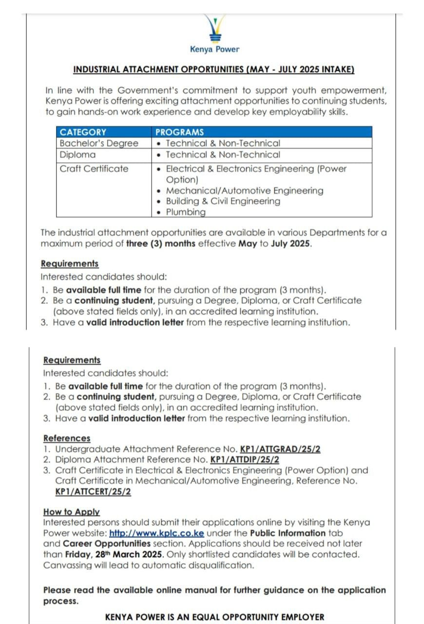 Industrial Attachment Opportunities (May - July 2025 Intake)